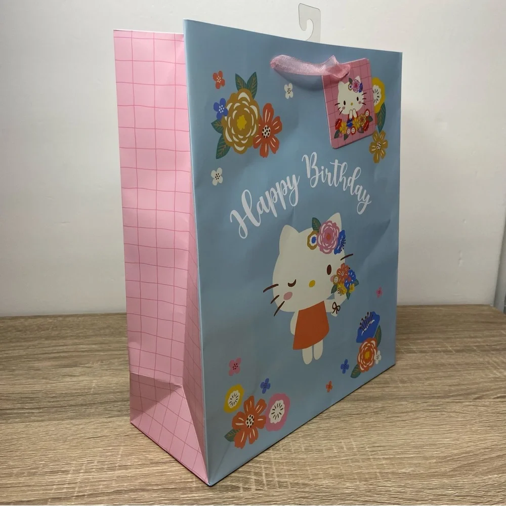 Hello Kitty Blue Floral Happy Birthday Gift Wrap Bag NEW